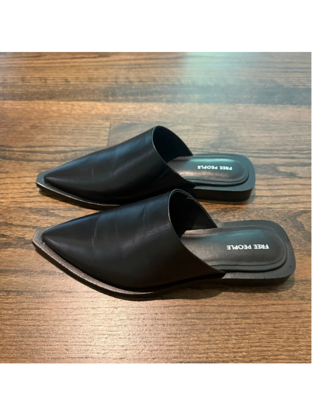 New Free People Becky Black Leather Mules SZ 7